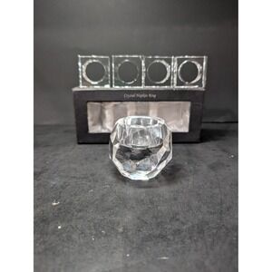 Oleg Cassini Signed Crystal Napkin Rings & Candle Holder Square Napkin Rings Set
